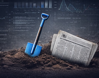 Chart background with shovel and newspaper